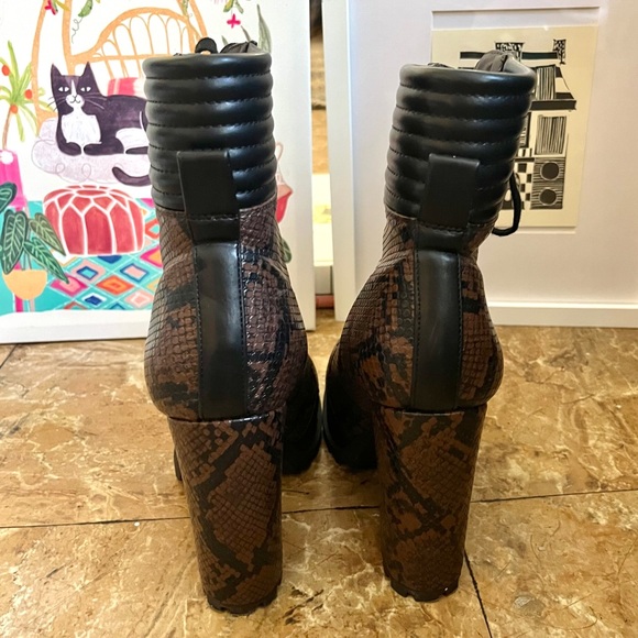 Just Fab • brown & black snakeskin print lace up 4” heel ankle boots - Picture 11 of 15